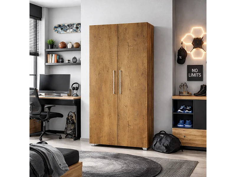 Armoire Lit escamotable Vertical 90x200 cm Chêne foncé avec porte Lit Rabattable Lit Mural Todor