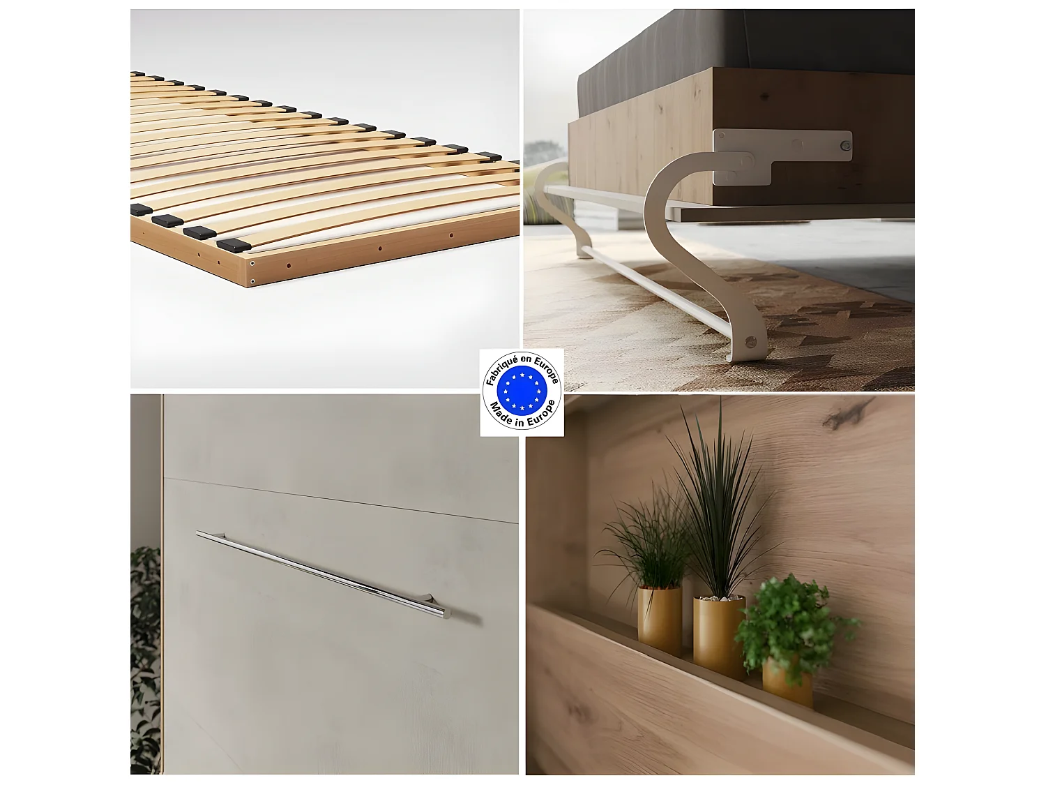 Armoire Lit escamotable 90x200cm Supérieur Horizontal Lit Rabattable Lit Mural Chêne Sauvage/Béton