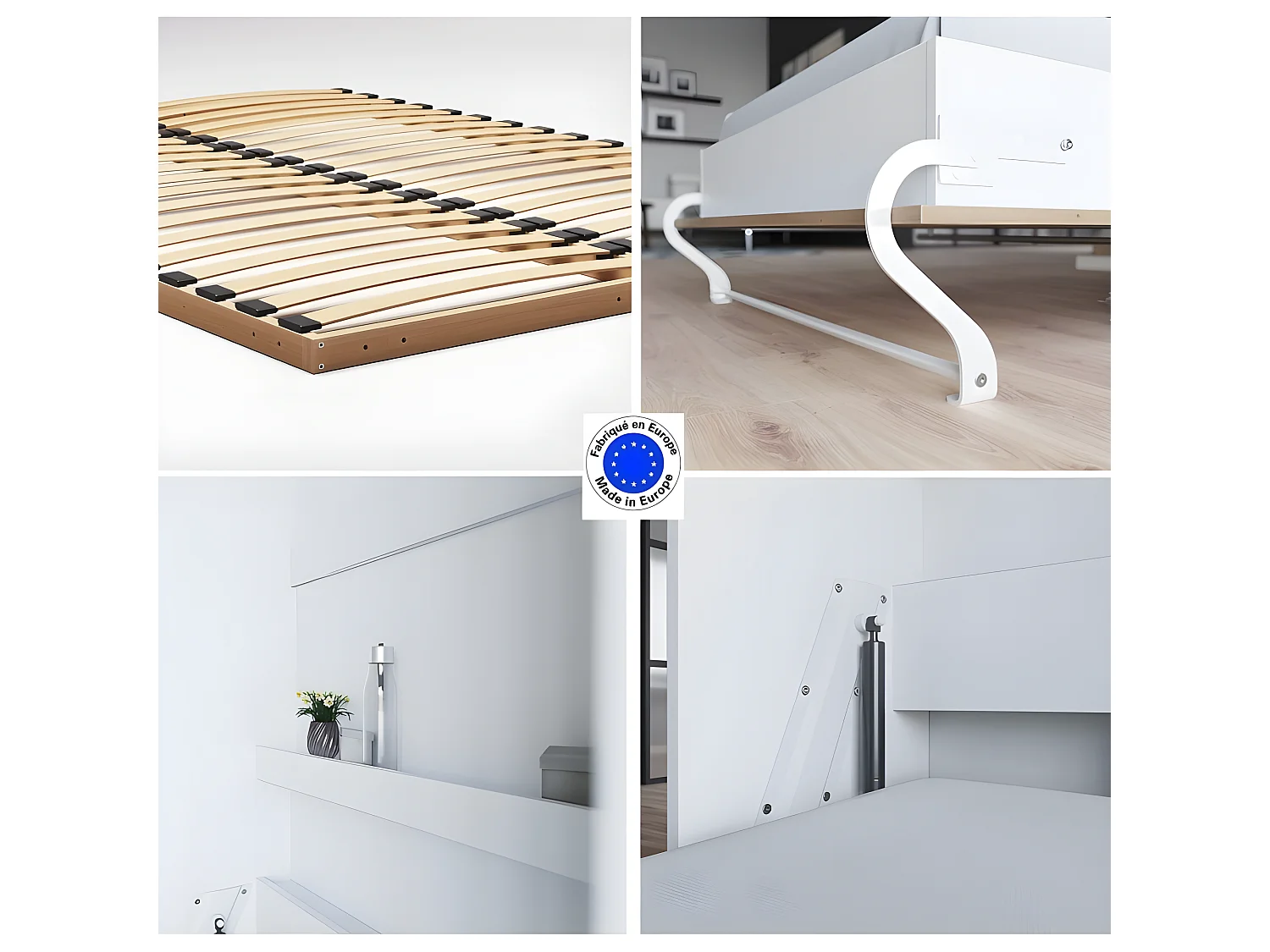 Lit escamotable +2 Placards Vertical 140x200+(100x2)cm Lit Rabattable Lit Mural Standard Blanc/Chêne Sauvage