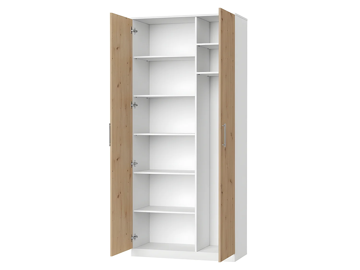 Lit escamotable +2 Placards Vertical 140x200+(100x2)cm Lit Rabattable Lit Mural Standard Blanc/Chêne Sauvage