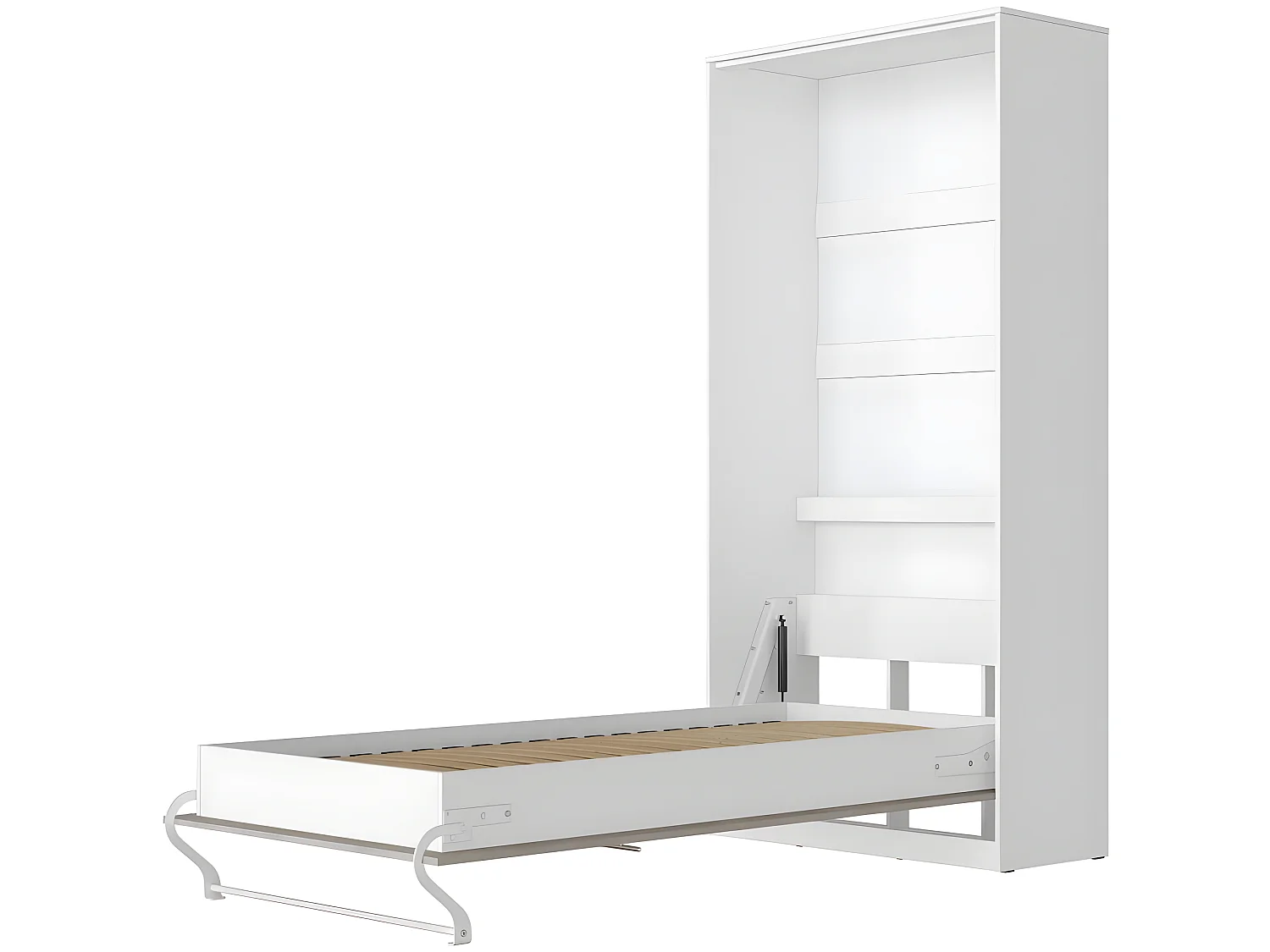 Armoire Lit escamotable 90x200cm Vertical Lit Rabattable Lit Mural Supérieur Blanc/Béton