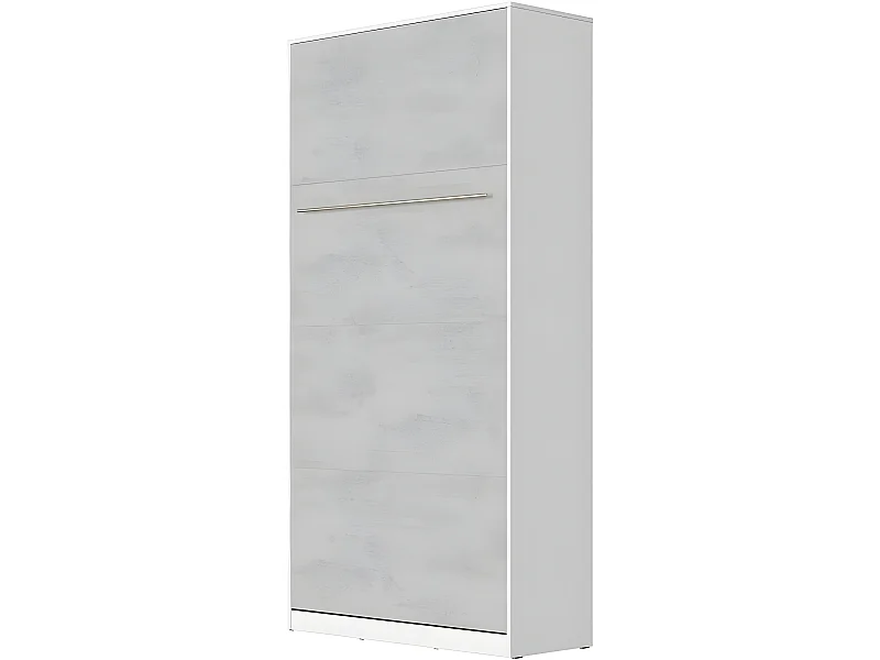 Armoire Lit escamotable 90x200cm Vertical Lit Rabattable Lit Mural Supérieur Blanc/Béton