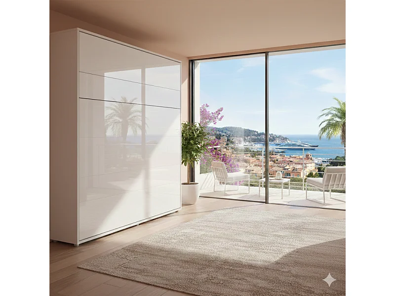 Lenart Armoire Lit escamotable Vertical 180x200 cm Blanc mat Lit Rabattable Lit Mural"Consus"