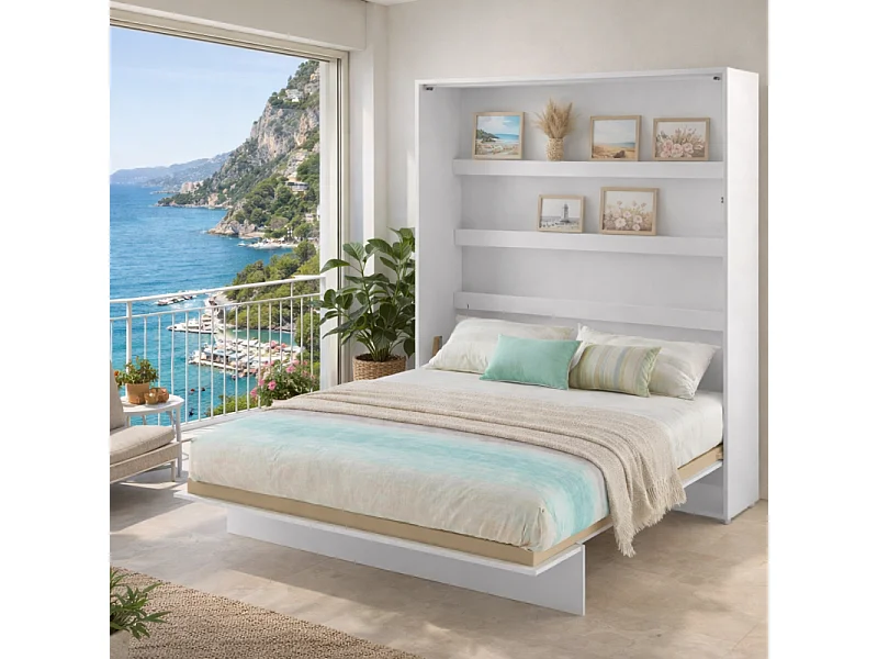 Lenart Armoire Lit escamotable Vertical 180x200 cm Blanc mat Lit Rabattable Lit Mural"Consus"