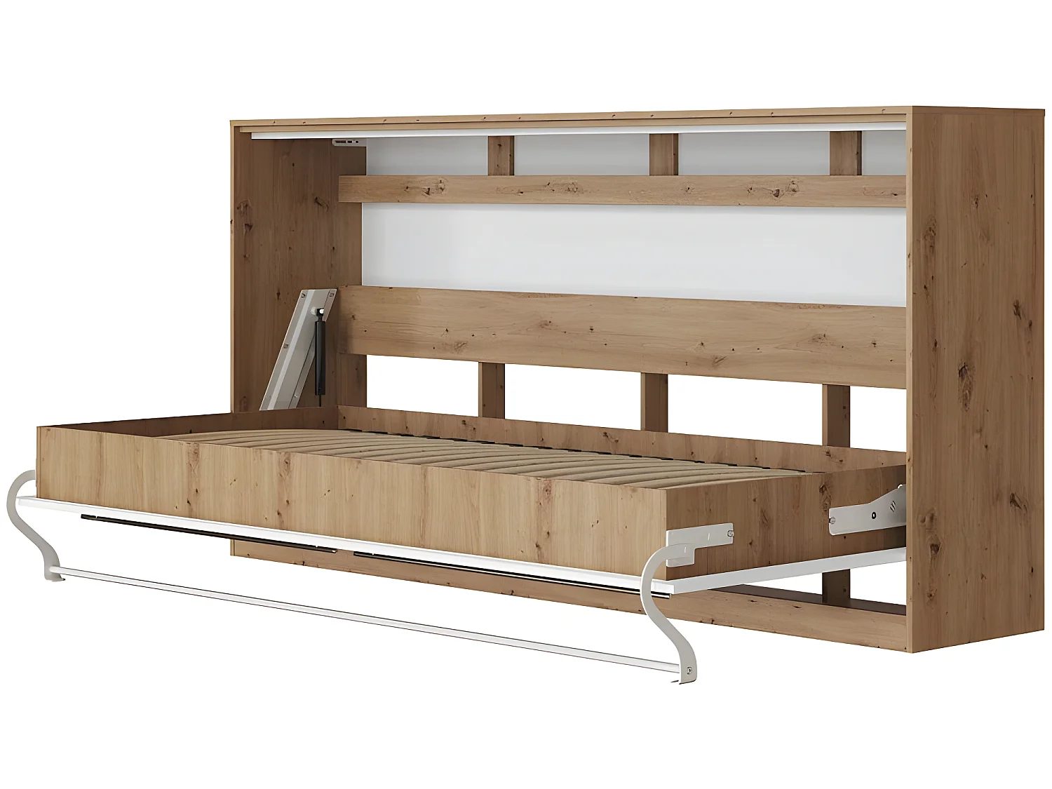 Armoire Lit escamotable 90x200cm Supérieur Horizontal Lit Rabattable Lit Mural Chêne Sauvage/blanc