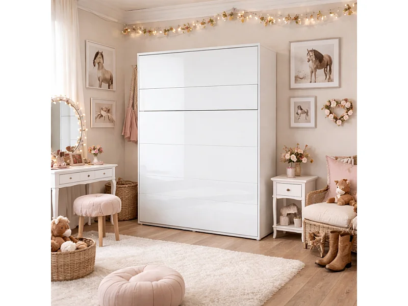 Lenart Armoire Lit escamotable Vertical 160x200 cm Blanc brillant Lit Rabattable Lit Mural"Consus"