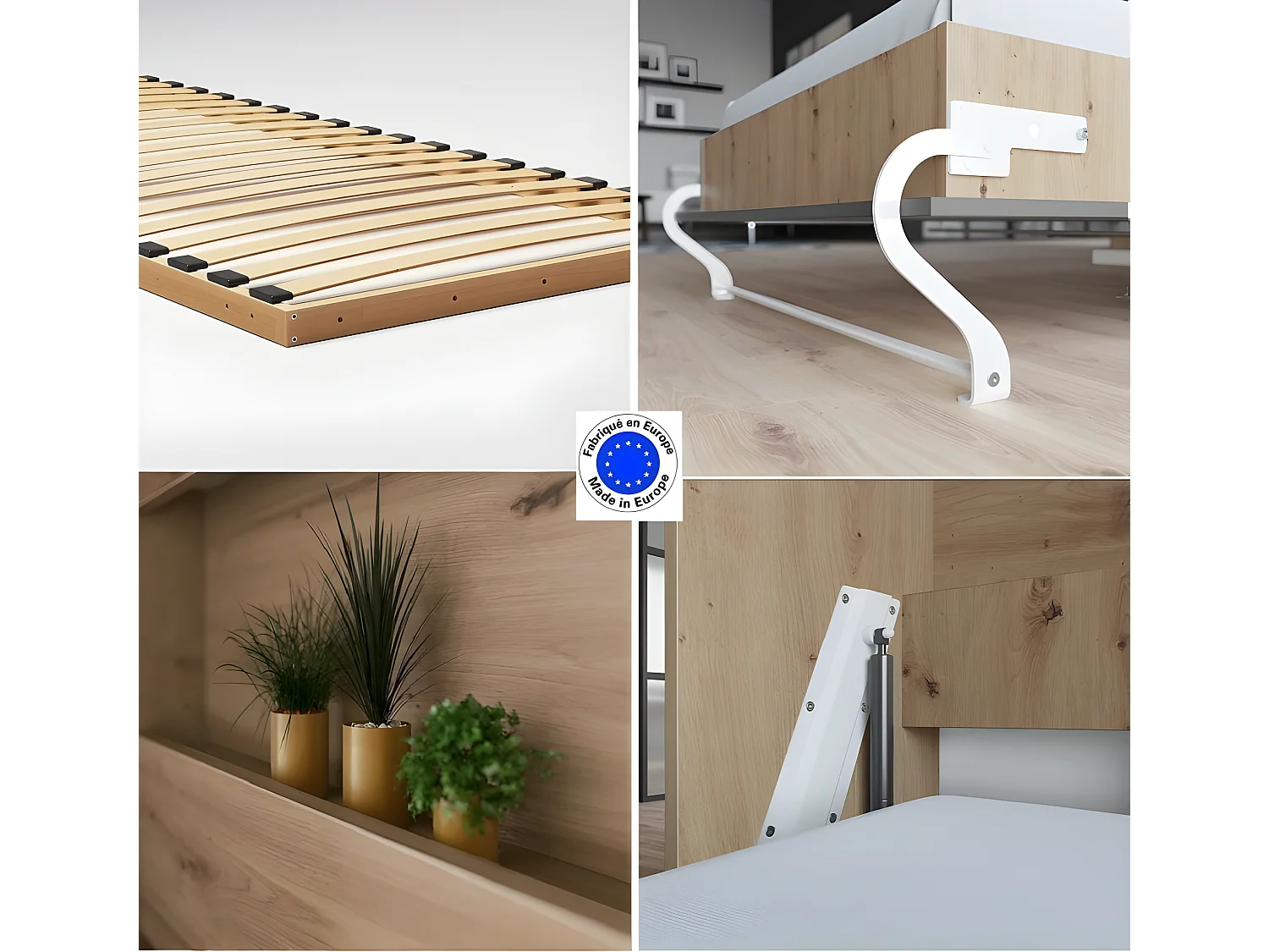 Armoire Lit escamotable 90x200cm Supérieur Horizontal Lit Rabattable Lit Mural Chêne Sauvage/Anthracite