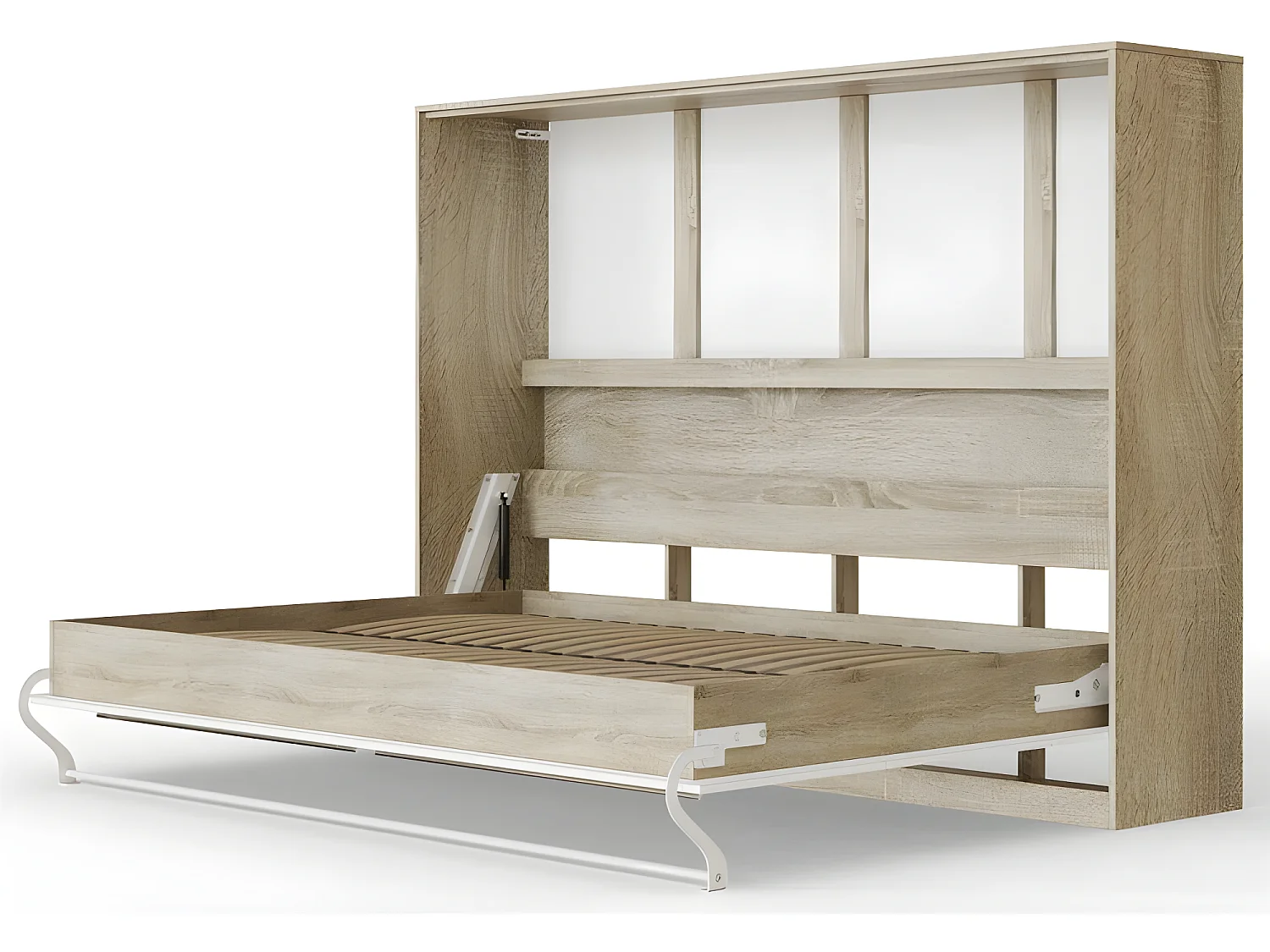 Armoire Lit escamotable 140x200cm Supérieur Horizontal Lit Rabattable Lit Mural Chêne Sonoma/Blanc brillant