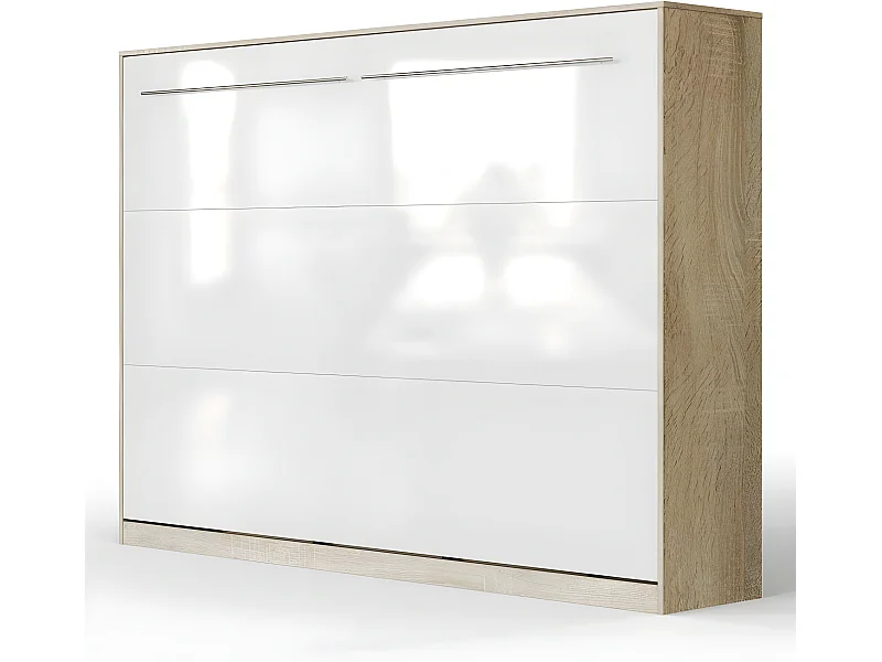Armoire Lit escamotable 140x200cm Supérieur Horizontal Lit Rabattable Lit Mural Chêne Sonoma/Blanc brillant