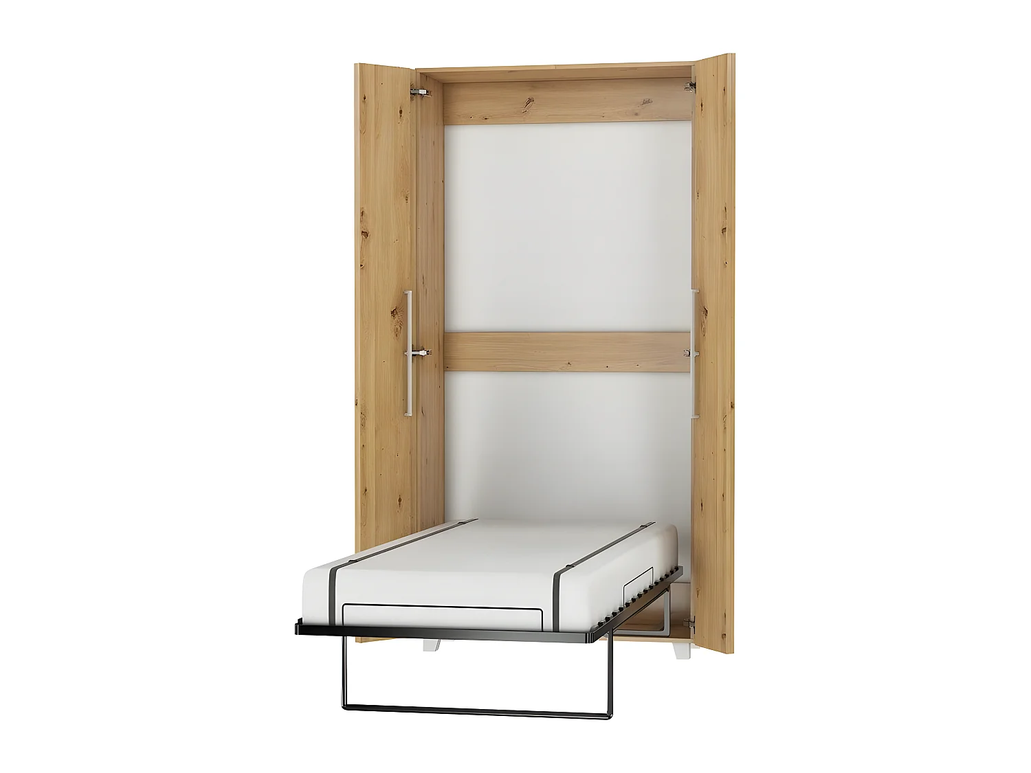 Armoire Lit escamotable Vertical 90x200 cm Chêne Artisan avec porte Lit Rabattable Lit Mural Todor