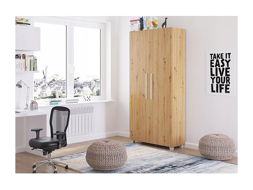 Armoire Lit escamotable Vertical 90x200 cm Chêne Artisan avec porte Lit Rabattable Lit Mural Todor