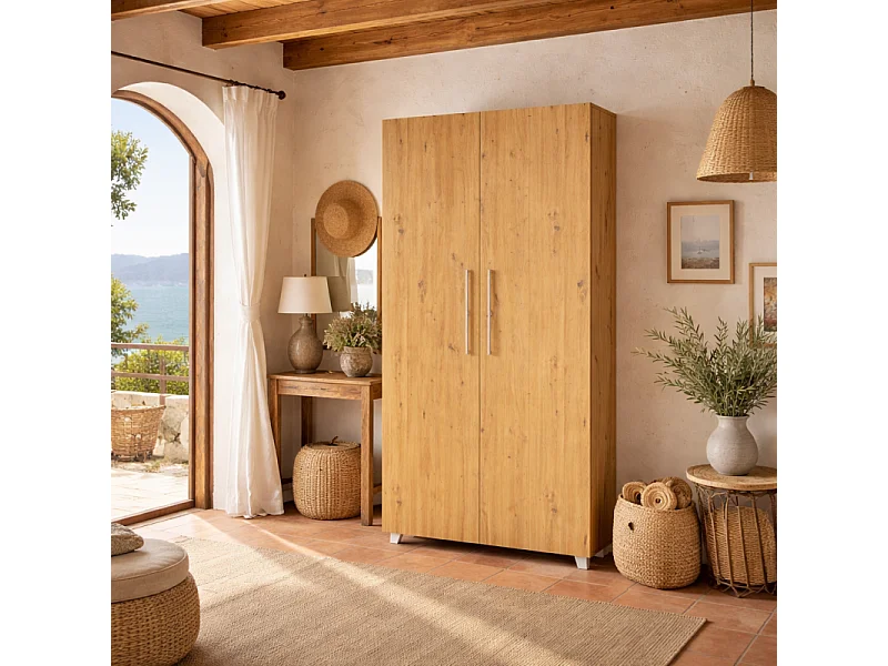 Armoire Lit escamotable Vertical 90x200 cm Chêne Artisan avec porte Lit Rabattable Lit Mural Todor
