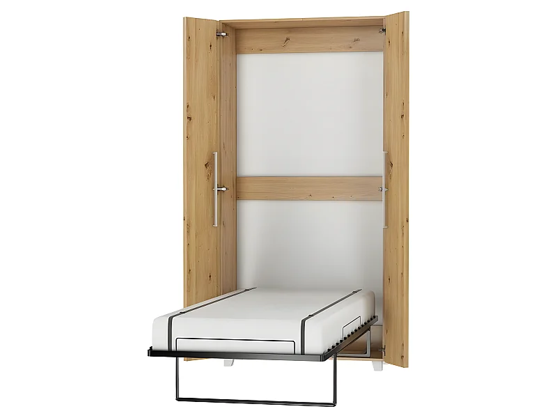 Armoire Lit escamotable Vertical 90x200 cm Chêne Artisan avec porte Lit Rabattable Lit Mural Todor