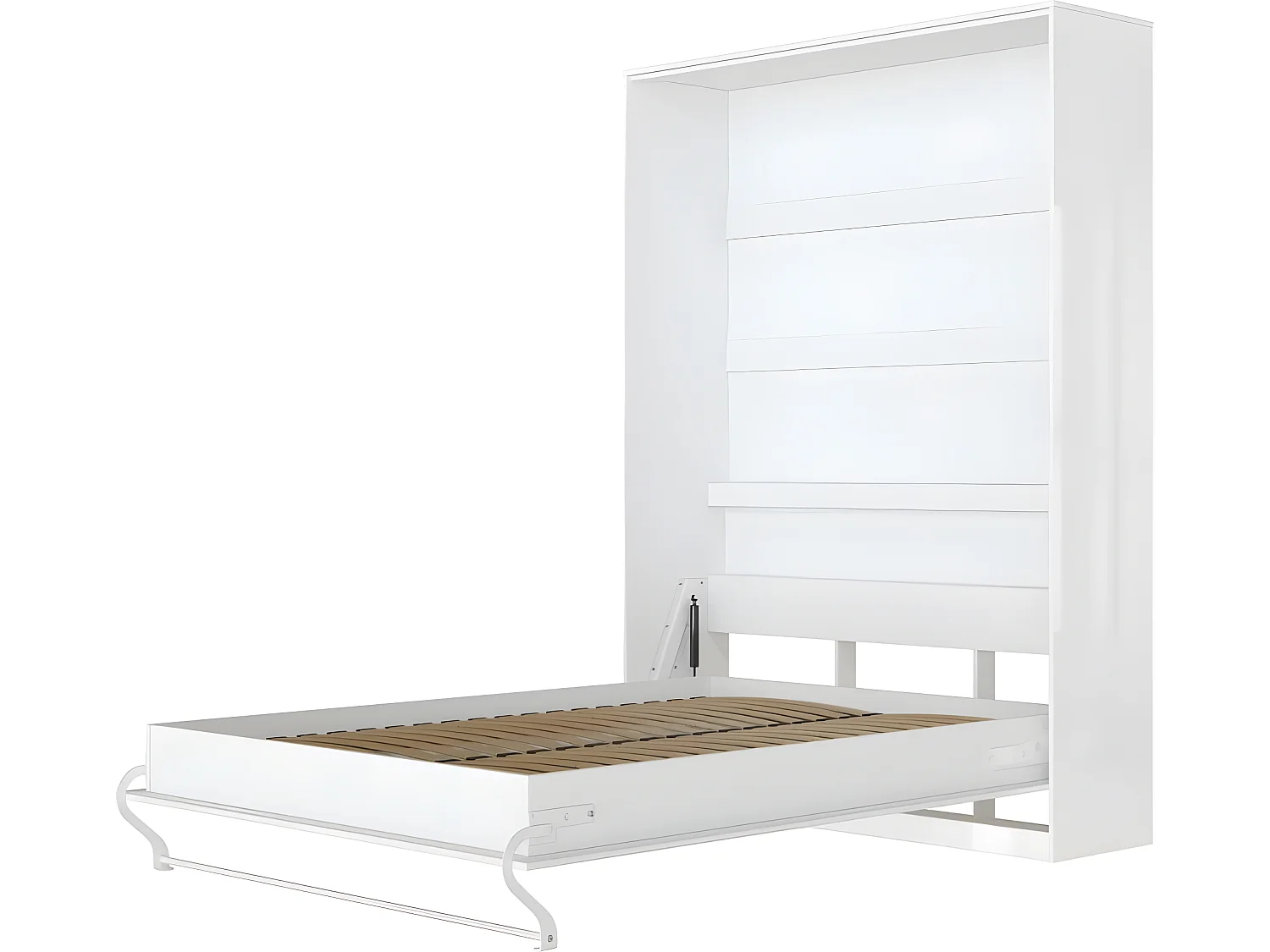 Armoire Lit escamotable 140x200cm Lit Rabattable Lit Mural Supérieur Vertical Blanc/Blanc brillant
