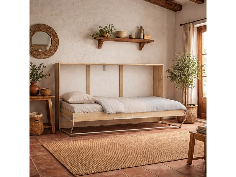 Armoire Lit escamotable Horizontal 90x200 cm Sonoma bleu Lit Rabattable Lit Mural Roddy