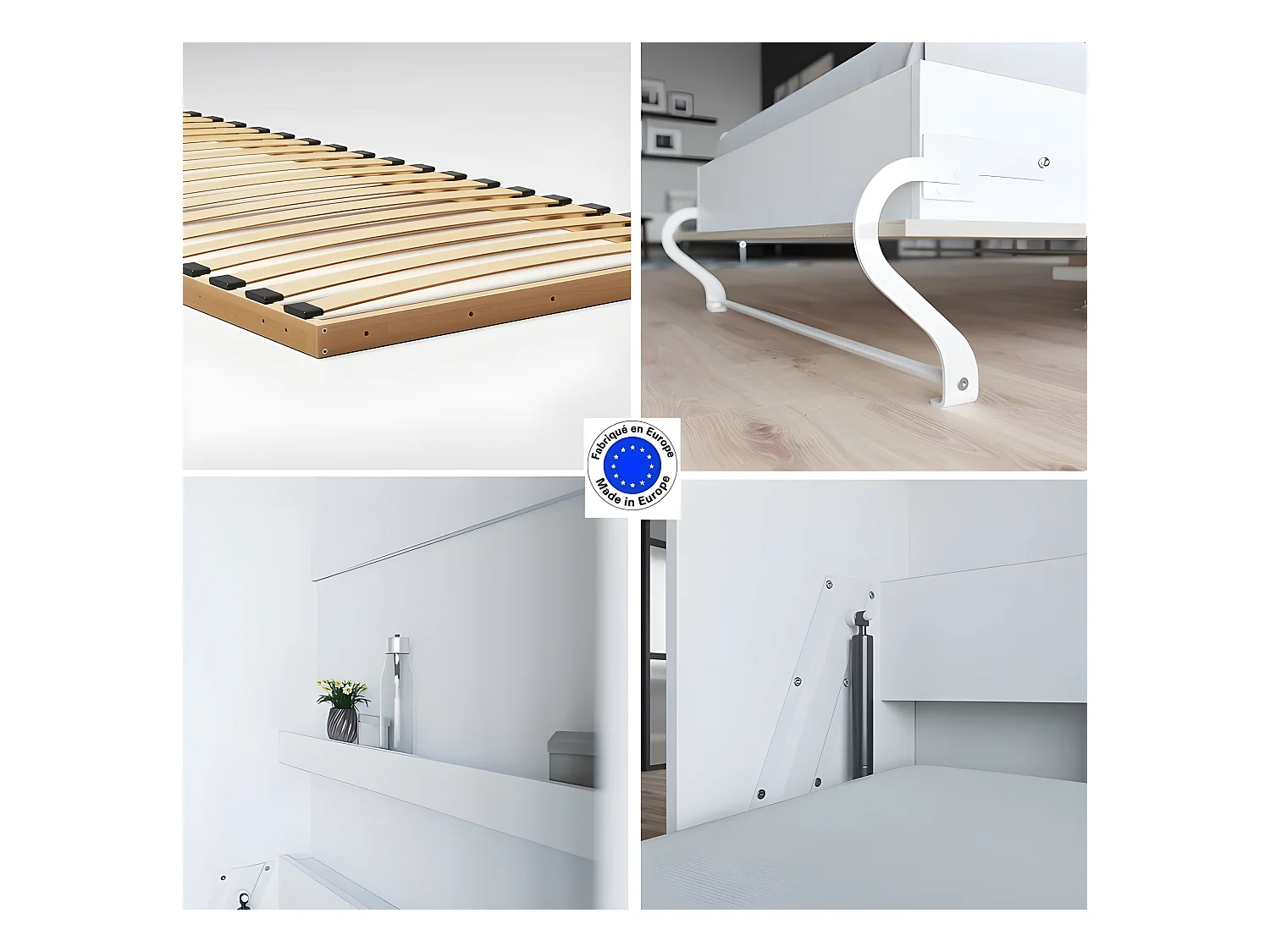 Lit escamotable +2 Placards Vertical 90x200+(50x2)cm Lit Rabattable Lit Mural Standard Blanc /Chêne Sonoma