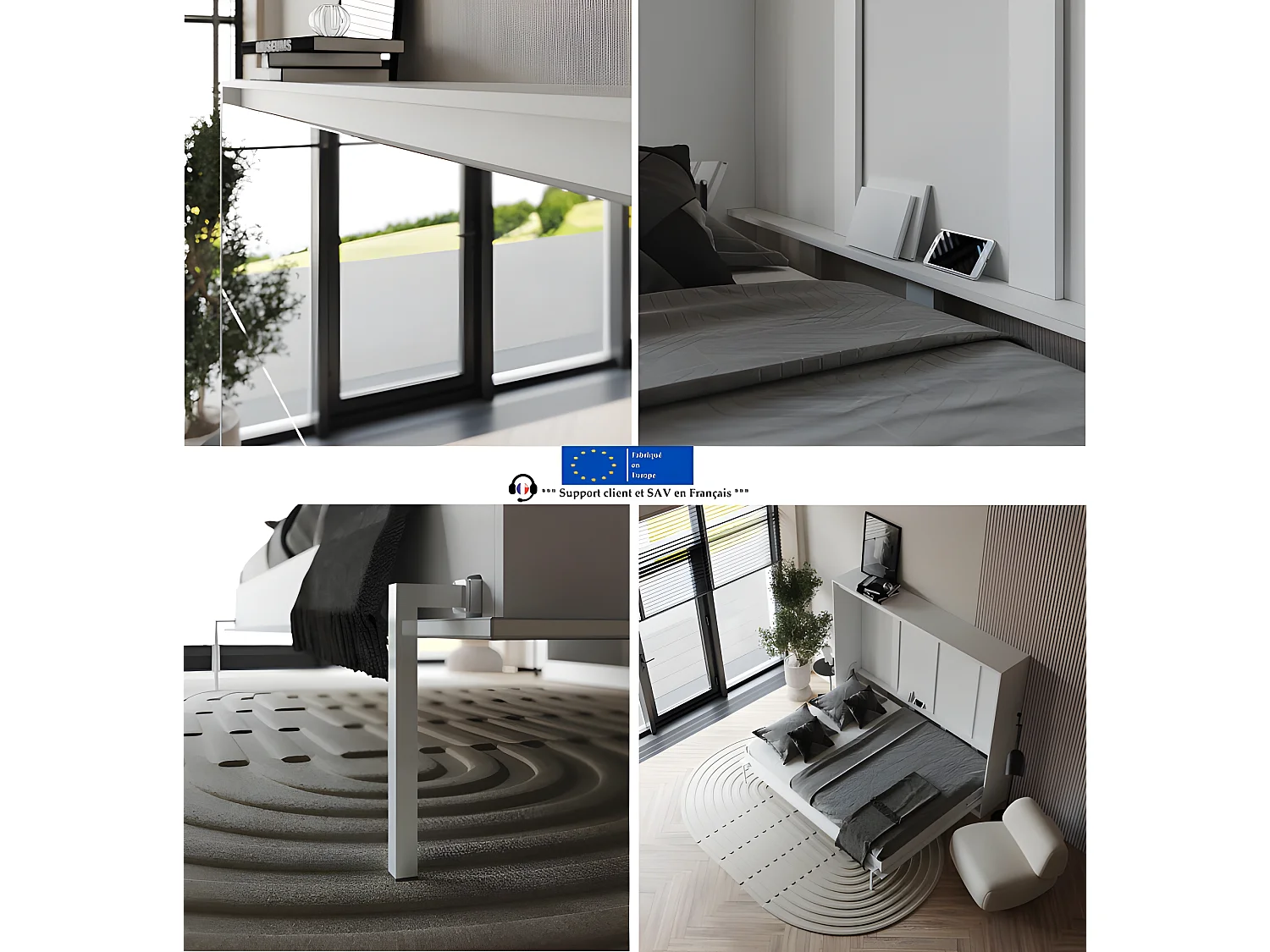 Armoire 160x200cm Lit escamotable avec miroir Blanc Horizontal Lit Rabattable Lit Mural C*Adore