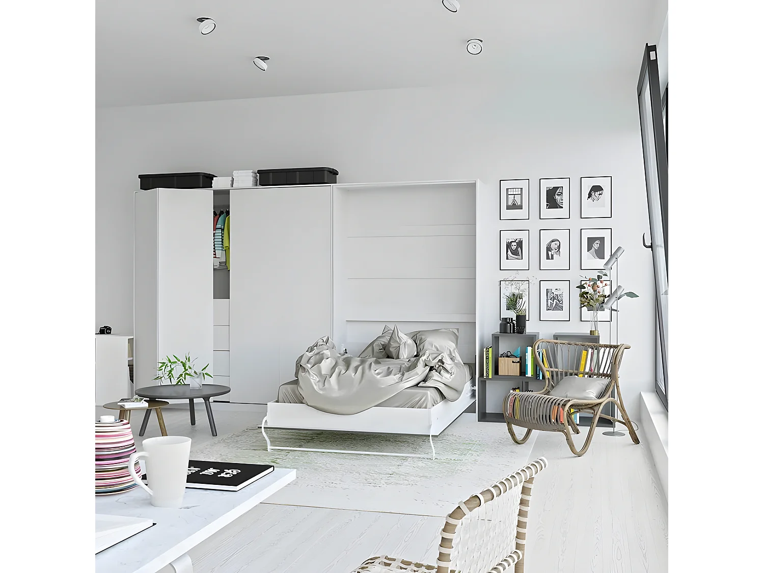 Armoire Lit escamotable 120x200cm Vertical Lit Rabattable Lit Mural Supérieur Blanc/Anthracite