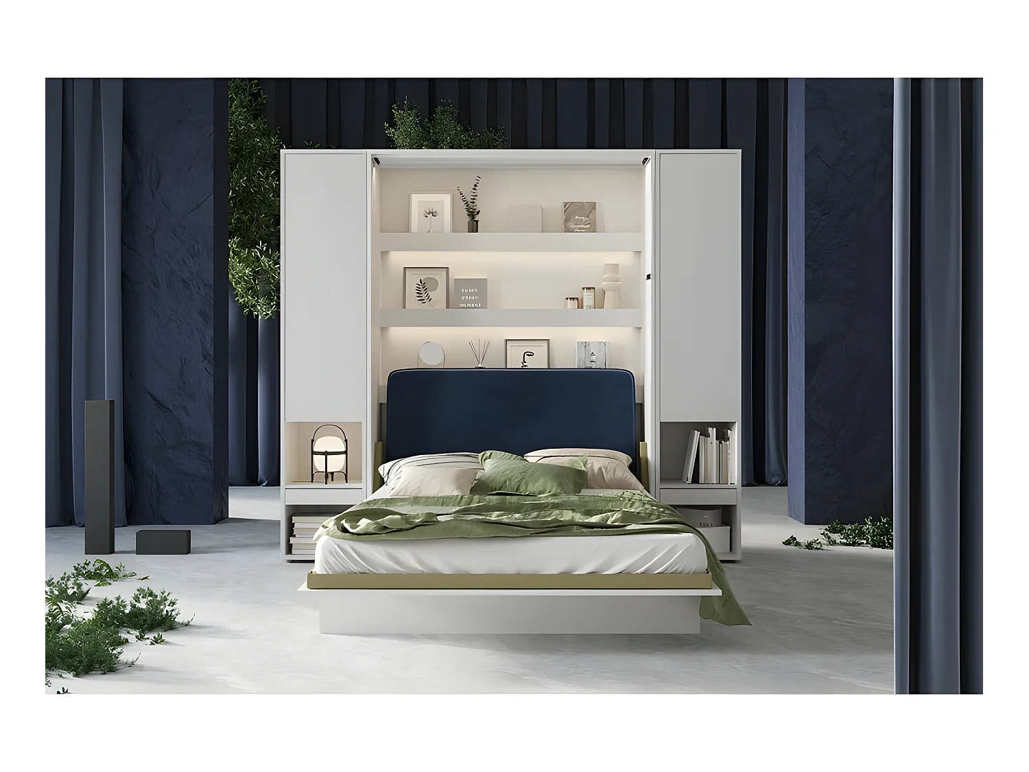 Lenart Armoire Lit escamotable +2 Placards tiroir Vertical 180x200cm blanc mat Lit Rabattable Lit Mural"Consus"