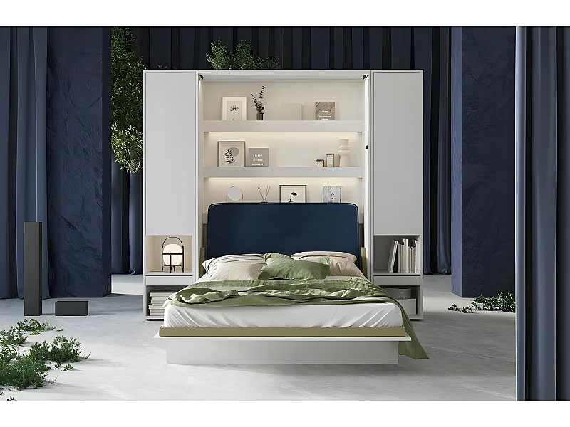 Lenart Armoire Lit escamotable +2 Placards tiroir Vertical 180x200cm blanc mat Lit Rabattable Lit Mural"Consus"