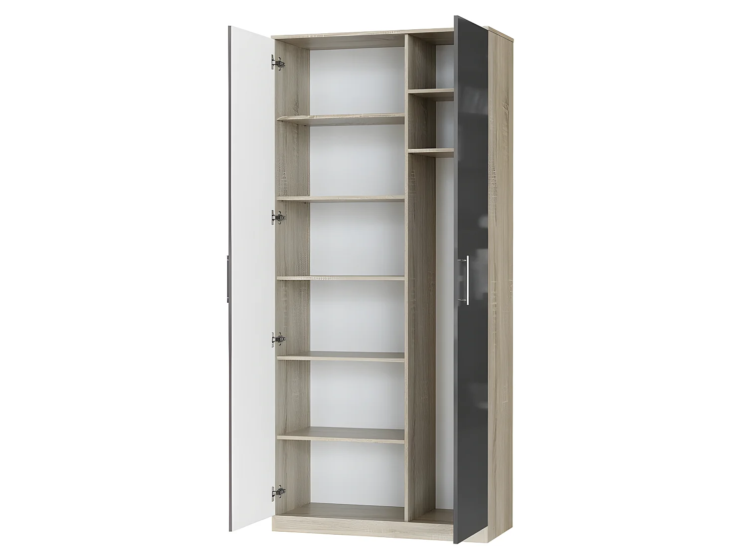 Lit escamotable +2 Placards Vertical 90x200+(80x2)cm Lit Rabattable Lit Mural Standard Chêne Sonoma/Anthracite brillant