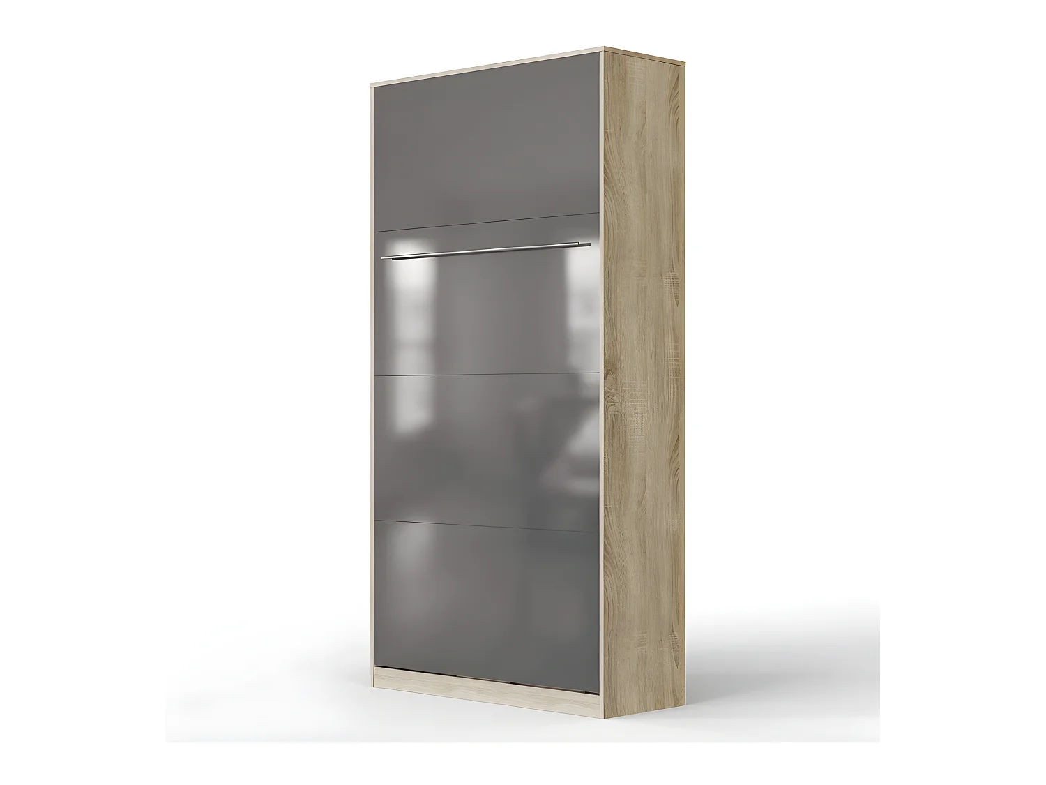 Lit escamotable +2 Placards Vertical 90x200+(80x2)cm Lit Rabattable Lit Mural Standard Chêne Sonoma/Anthracite brillant