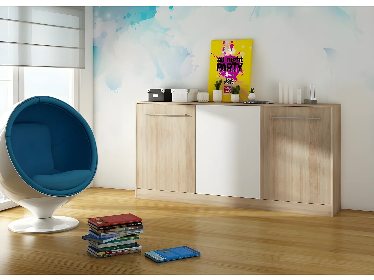 Armoire Lit escamotable Horizontal 90x200 cm Sonoma Blanc Lit Rabattable Lit Mural Roddy