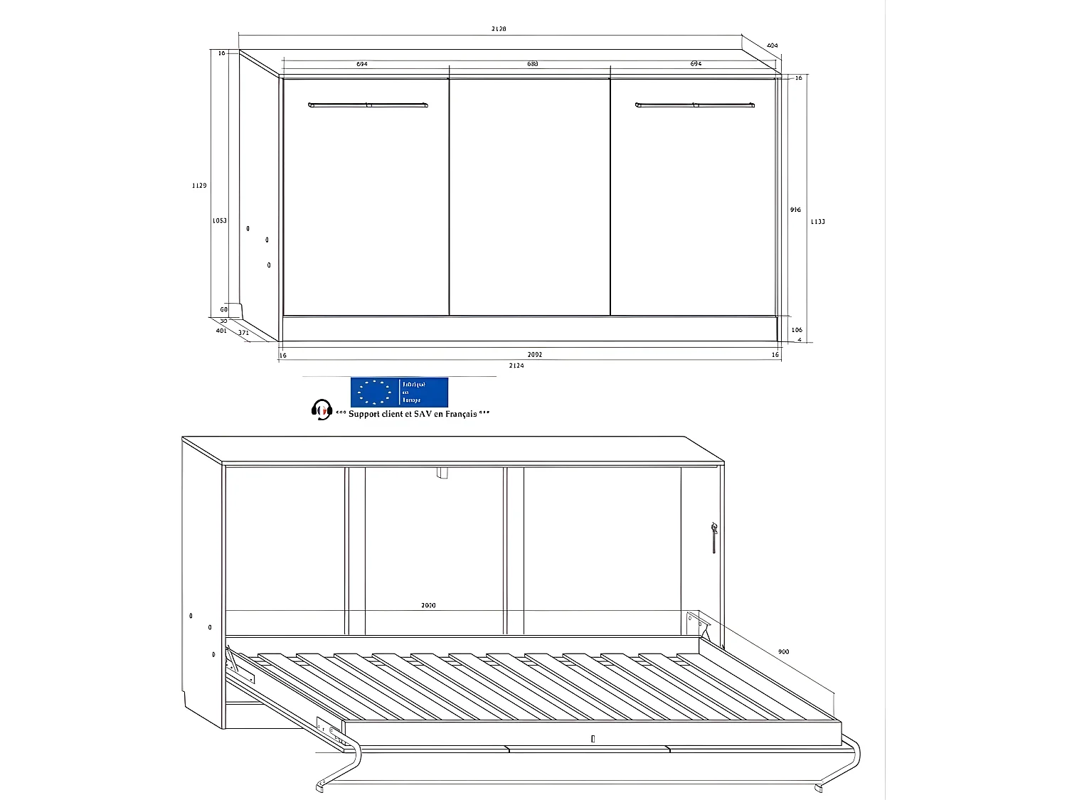 Armoire Lit escamotable Horizontal 90x200 cm Sonoma Blanc Lit Rabattable Lit Mural Roddy
