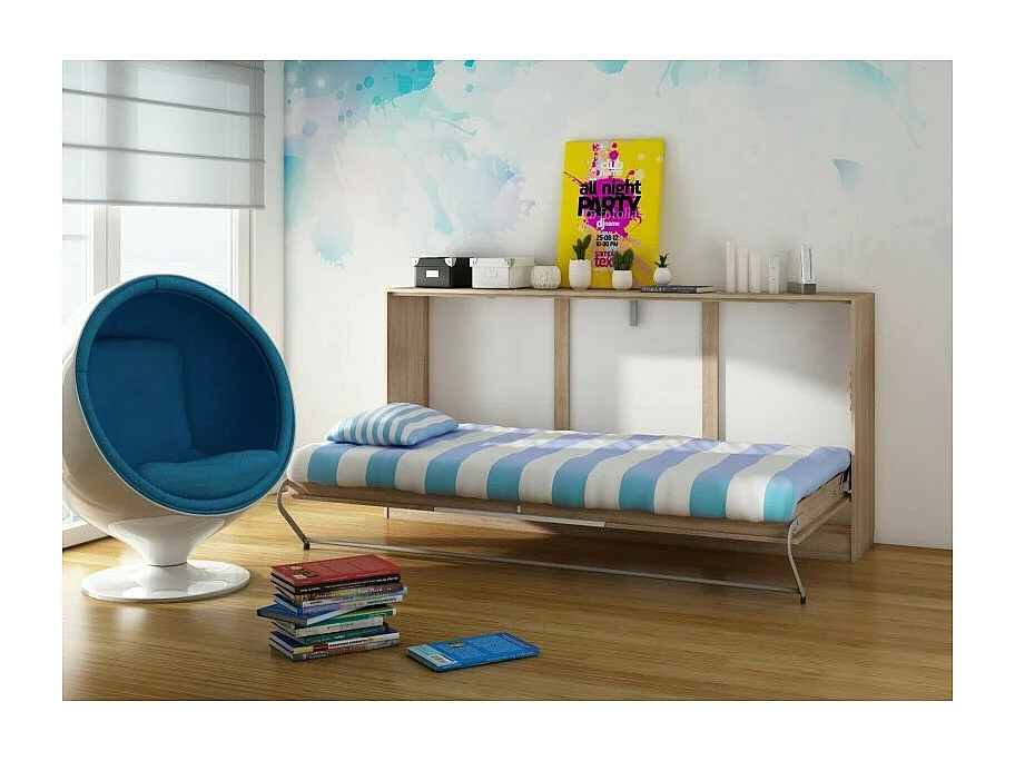 Armoire Lit escamotable Horizontal 90x200 cm Sonoma Blanc Lit Rabattable Lit Mural Roddy