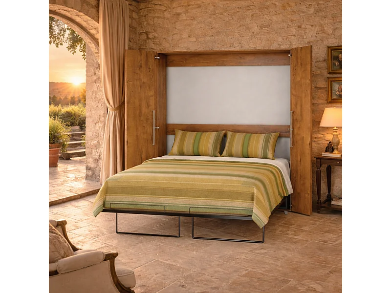 Armoire Lit escamotable Vertical 160x200 cm Chêne foncé avec porte Lit Rabattable Lit Mural Todor