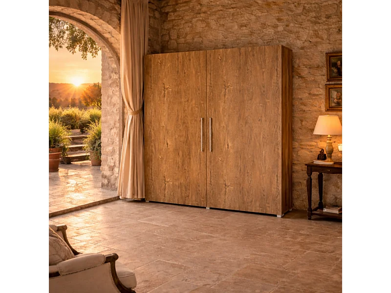Armoire Lit escamotable Vertical 160x200 cm Chêne foncé avec porte Lit Rabattable Lit Mural Todor