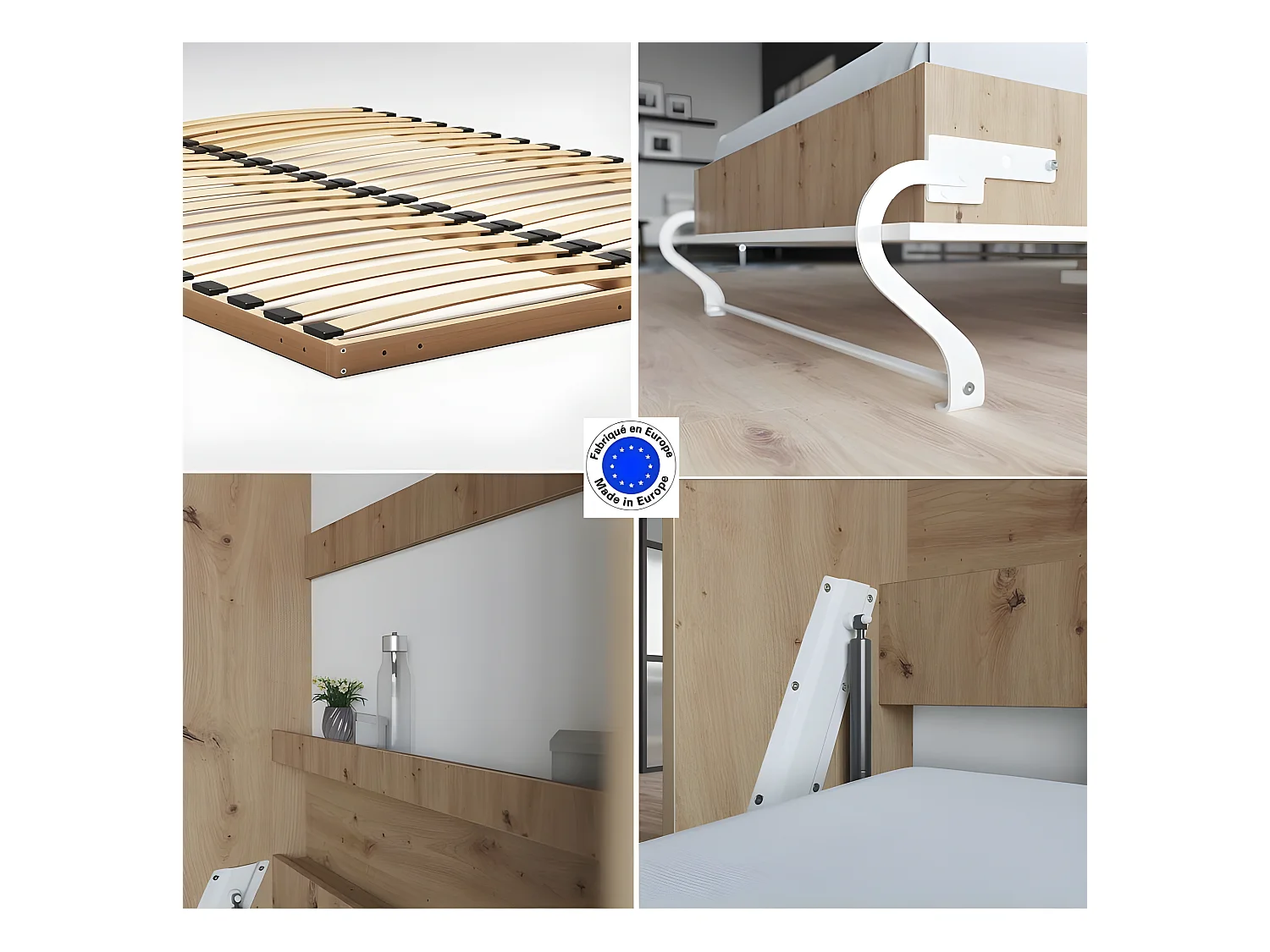 Lit escamotable +2 Placards Vertical 140x200+(50x2)cm Lit Rabattable Lit Mural Standard Chêne Sauvage/blanc