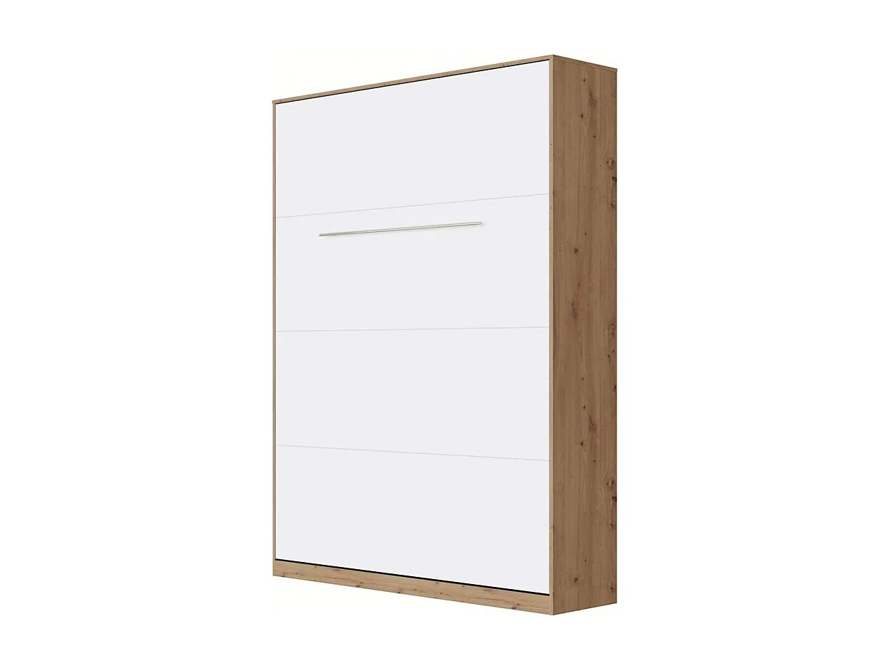 Lit escamotable +2 Placards Vertical 140x200+(50x2)cm Lit Rabattable Lit Mural Standard Chêne Sauvage/blanc