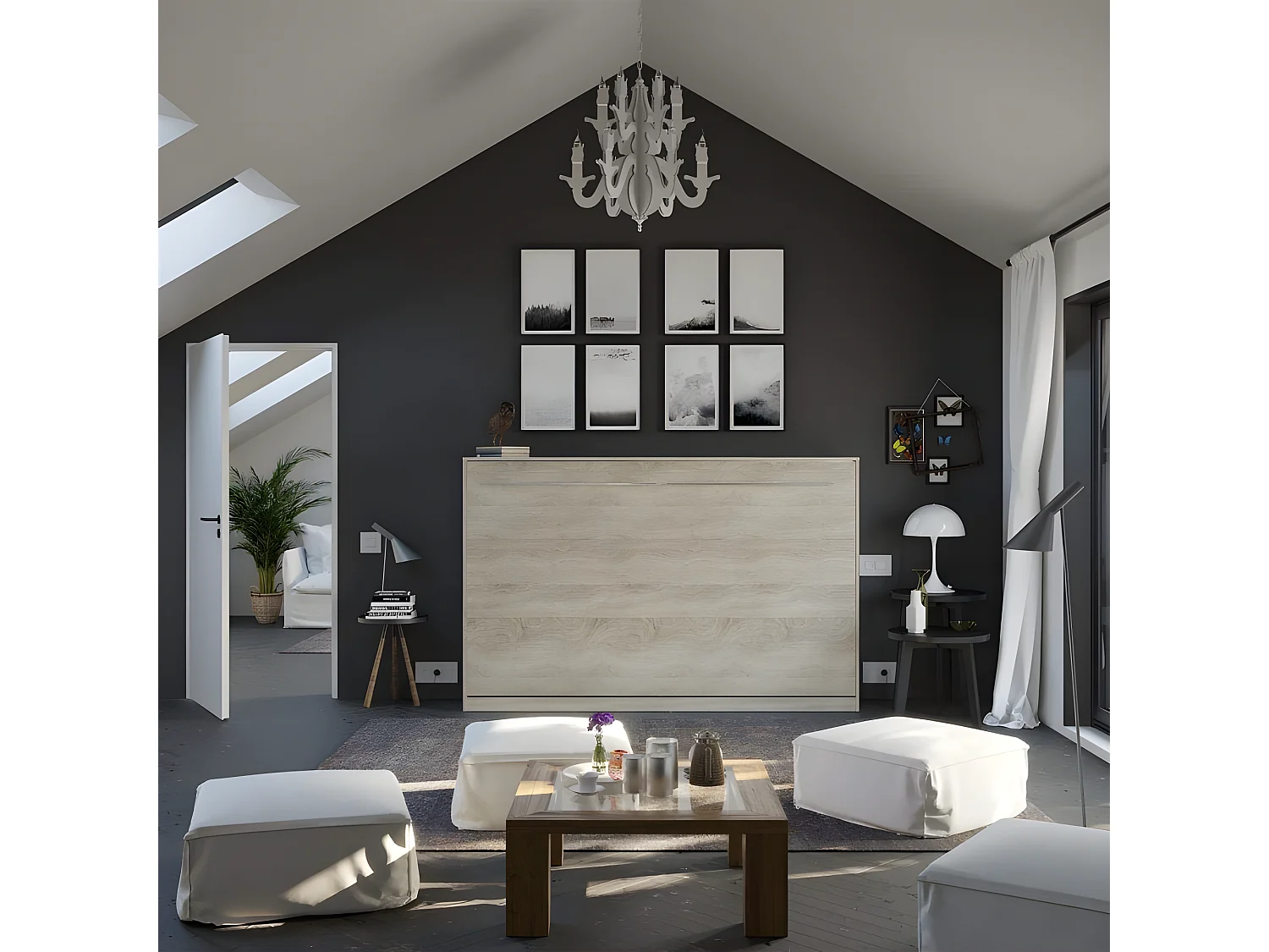 Armoire Lit escamotable 120x200cm Supérieur Horizontal Lit Rabattable Lit Mural Chêne Sonoma//Chêne Sonoma