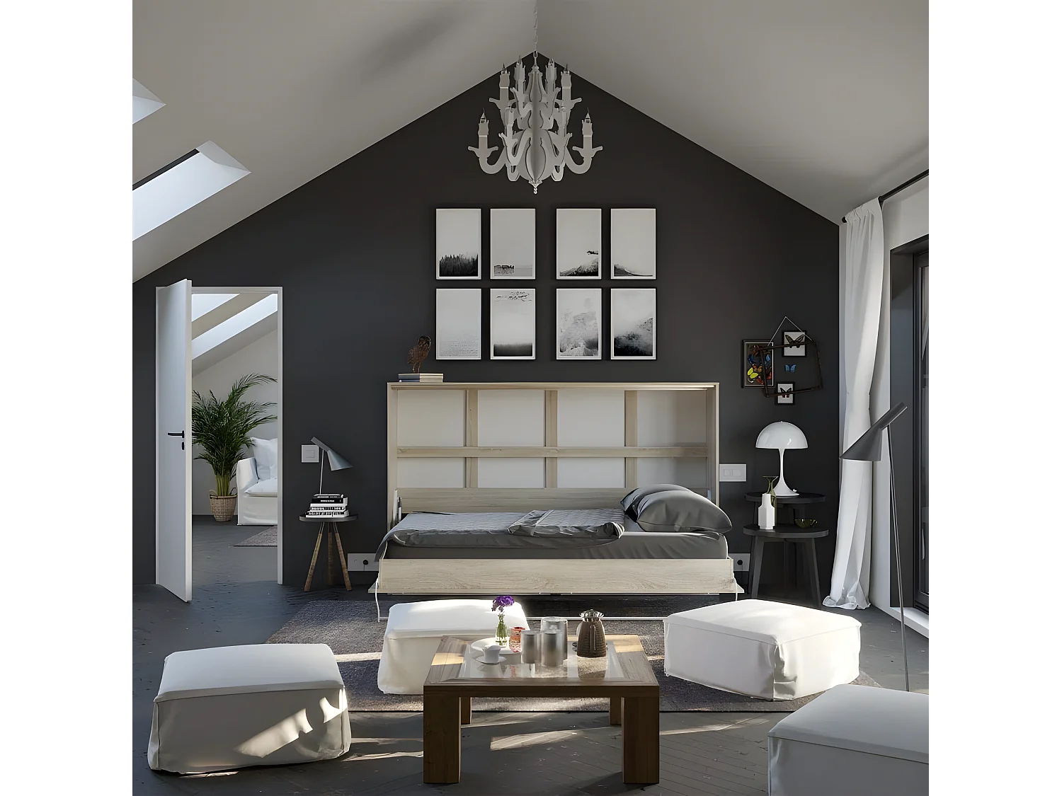 Armoire Lit escamotable 120x200cm Supérieur Horizontal Lit Rabattable Lit Mural Chêne Sonoma//Chêne Sonoma