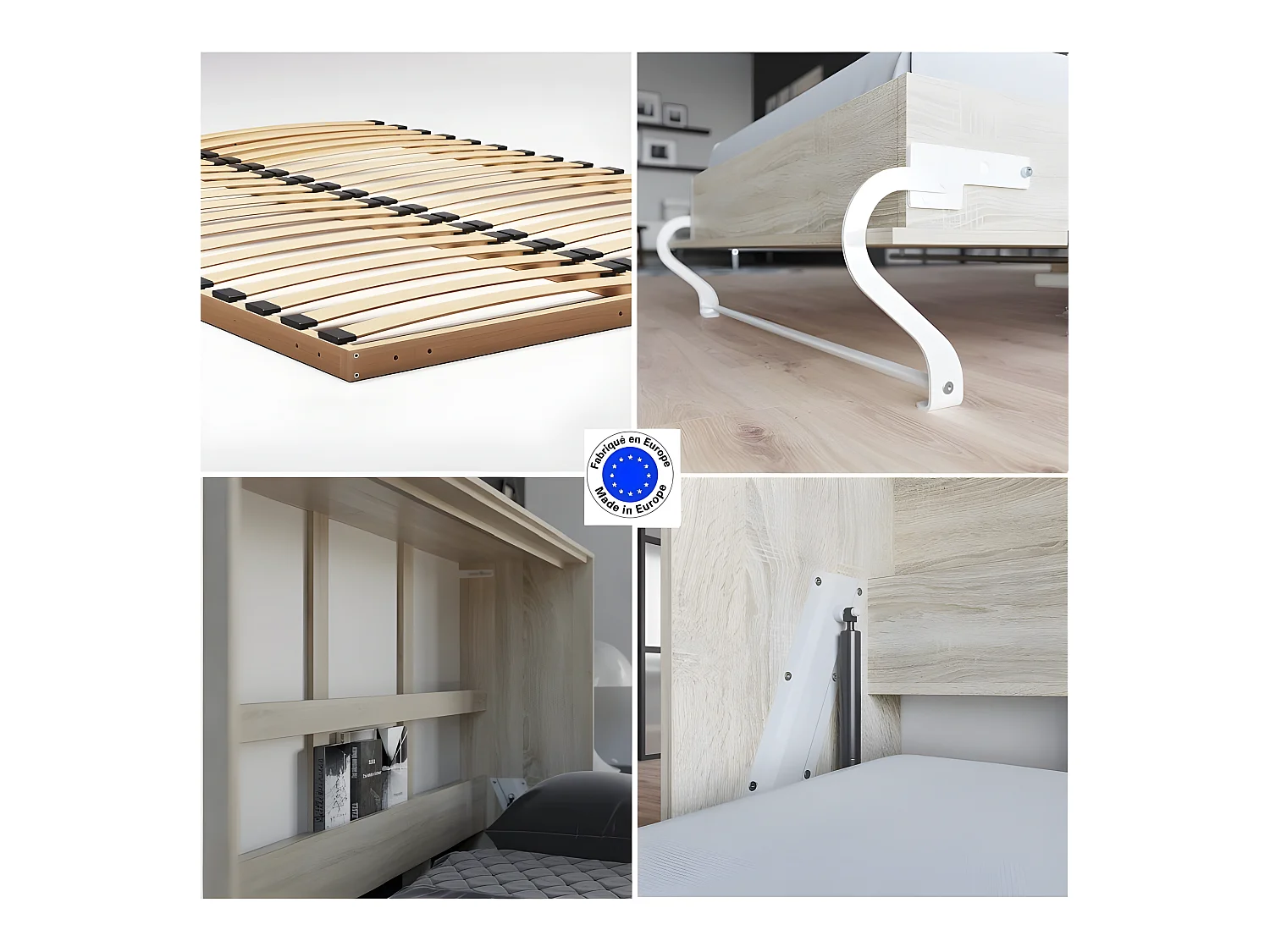 Armoire Lit escamotable 120x200cm Supérieur Horizontal Lit Rabattable Lit Mural Chêne Sonoma//Chêne Sonoma