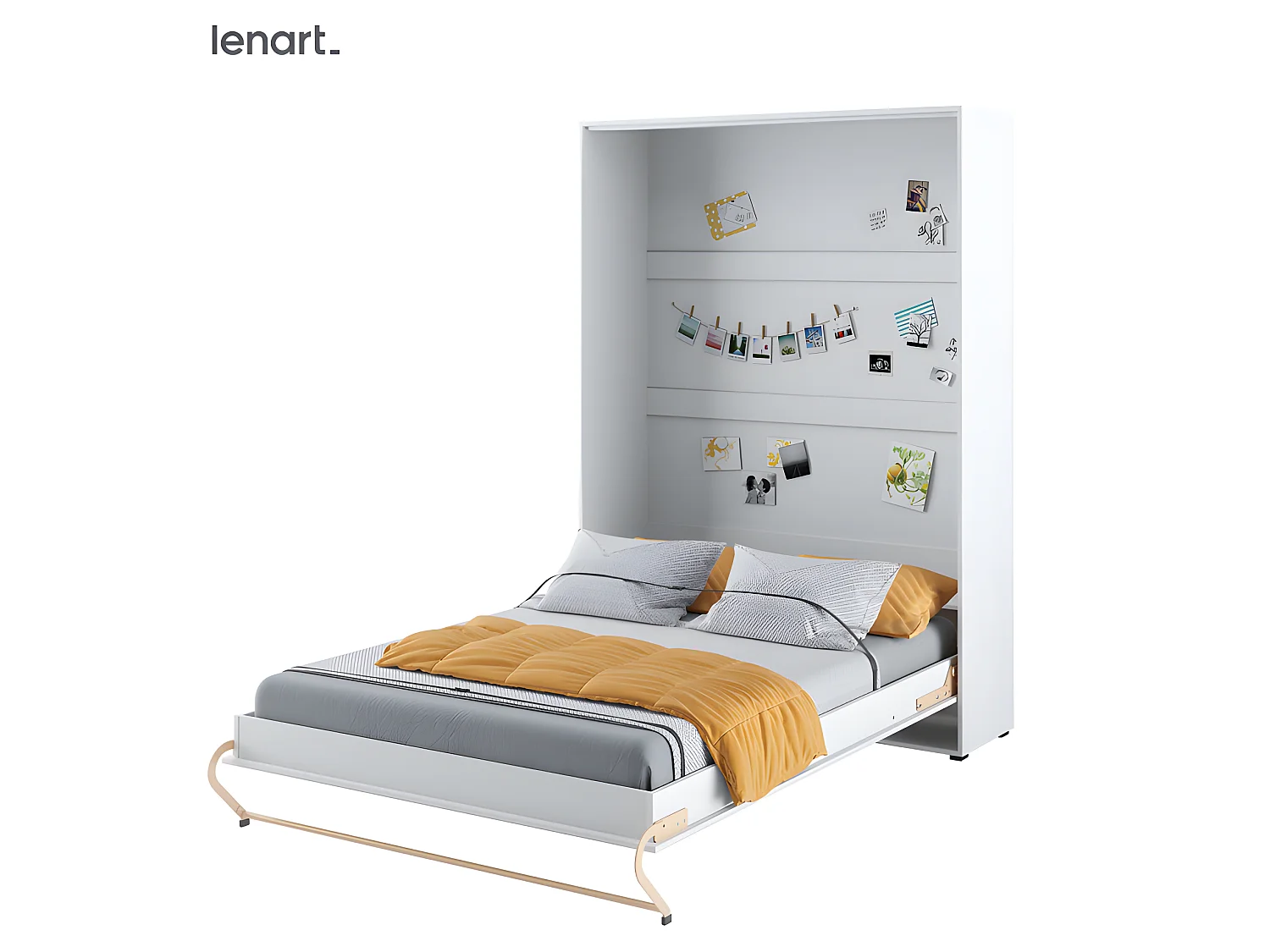 Lenart Armoire Lit escamotable Vertical 140x200 cm Blanc mat Lit Rabattable Lit Mural Consus pro