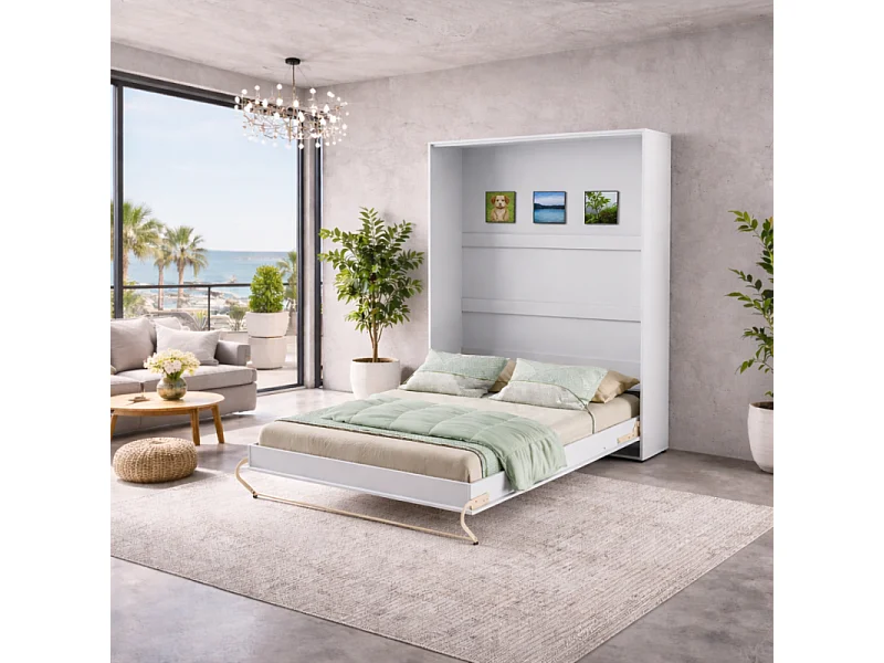 Lenart Armoire Lit escamotable Vertical 140x200 cm Blanc mat Lit Rabattable Lit Mural Consus pro