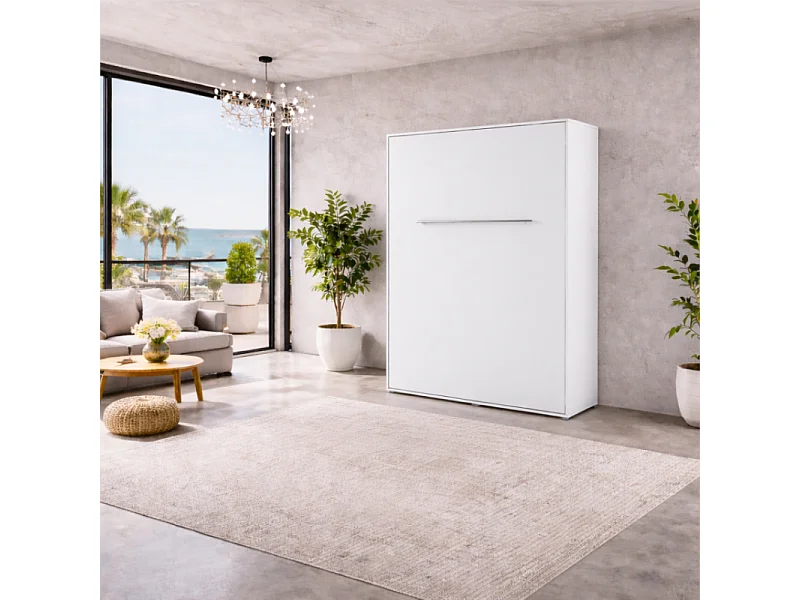 Lenart Armoire Lit escamotable Vertical 140x200 cm Blanc mat Lit Rabattable Lit Mural Consus pro