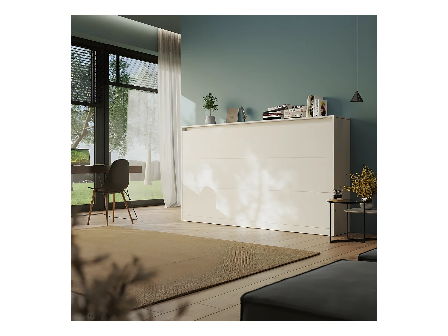 Armoire Lit escamotable 100x200cm Blanc Horizontal Lit Rabattable Lit Mural C*Adore