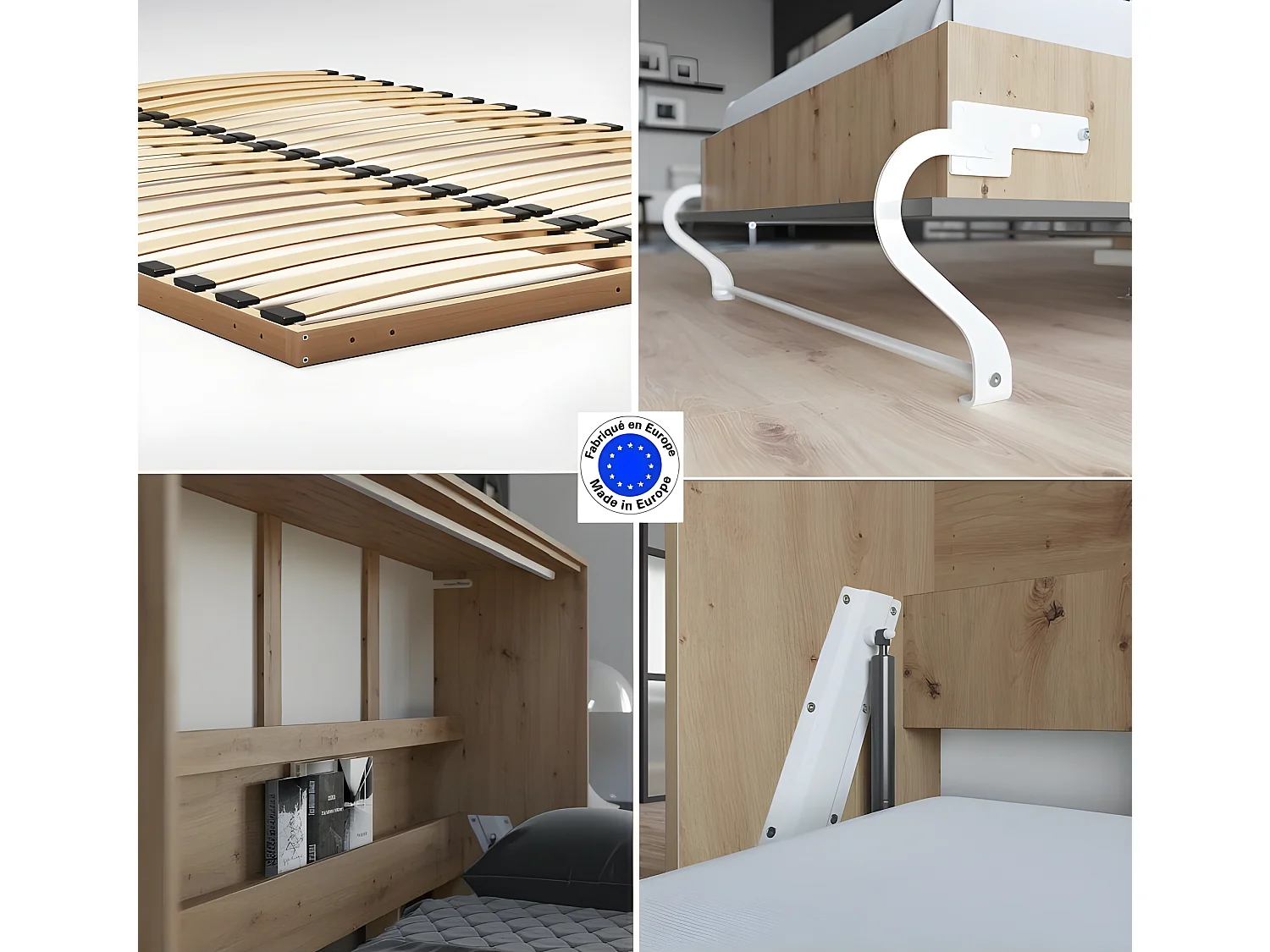 Armoire Lit escamotable 140x200cm Supérieur Horizontal Lit Rabattable Lit Mural Chêne Sauvage/Anthracite