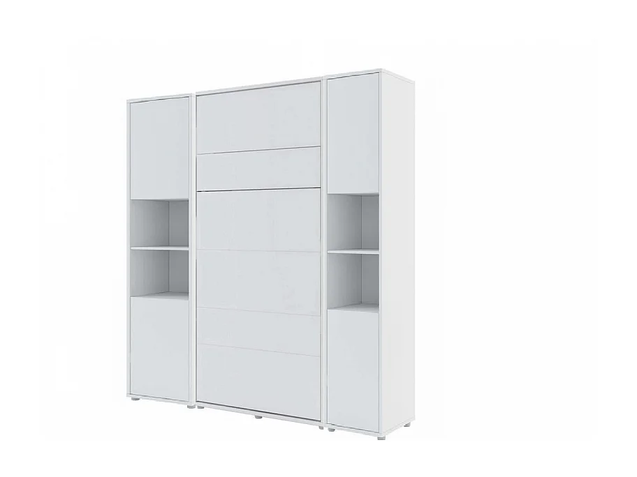Lenart Armoire Lit escamotable +2 Placards Vertical 140x200 cm blanc mat Lit Rabattable Lit Mural"Consus"