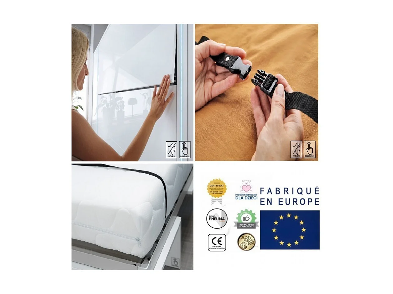 Lenart Armoire Lit escamotable +2 Placards Vertical 180x200cm blanc mat Lit Rabattable Lit Mural"Consus"