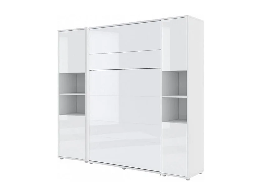 Lenart Armoire Lit escamotable +2 Placards Vertical 180x200 cm blanc brillant tiroir Lit Rabattable Lit Mural"Consus"