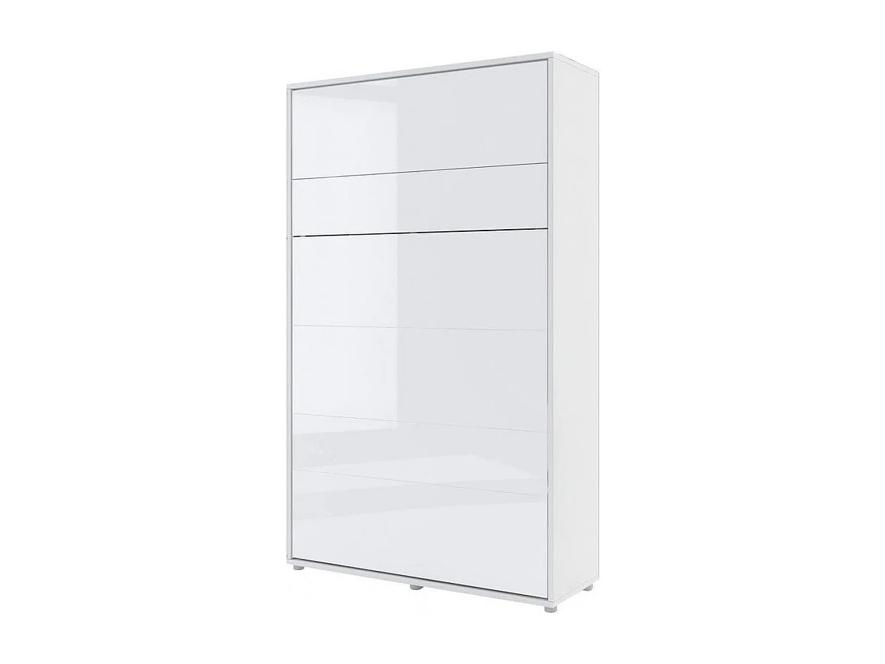 Lenart Armoire Lit escamotable +2 Placards Vertical 180x200 cm blanc brillant tiroir Lit Rabattable Lit Mural"Consus"
