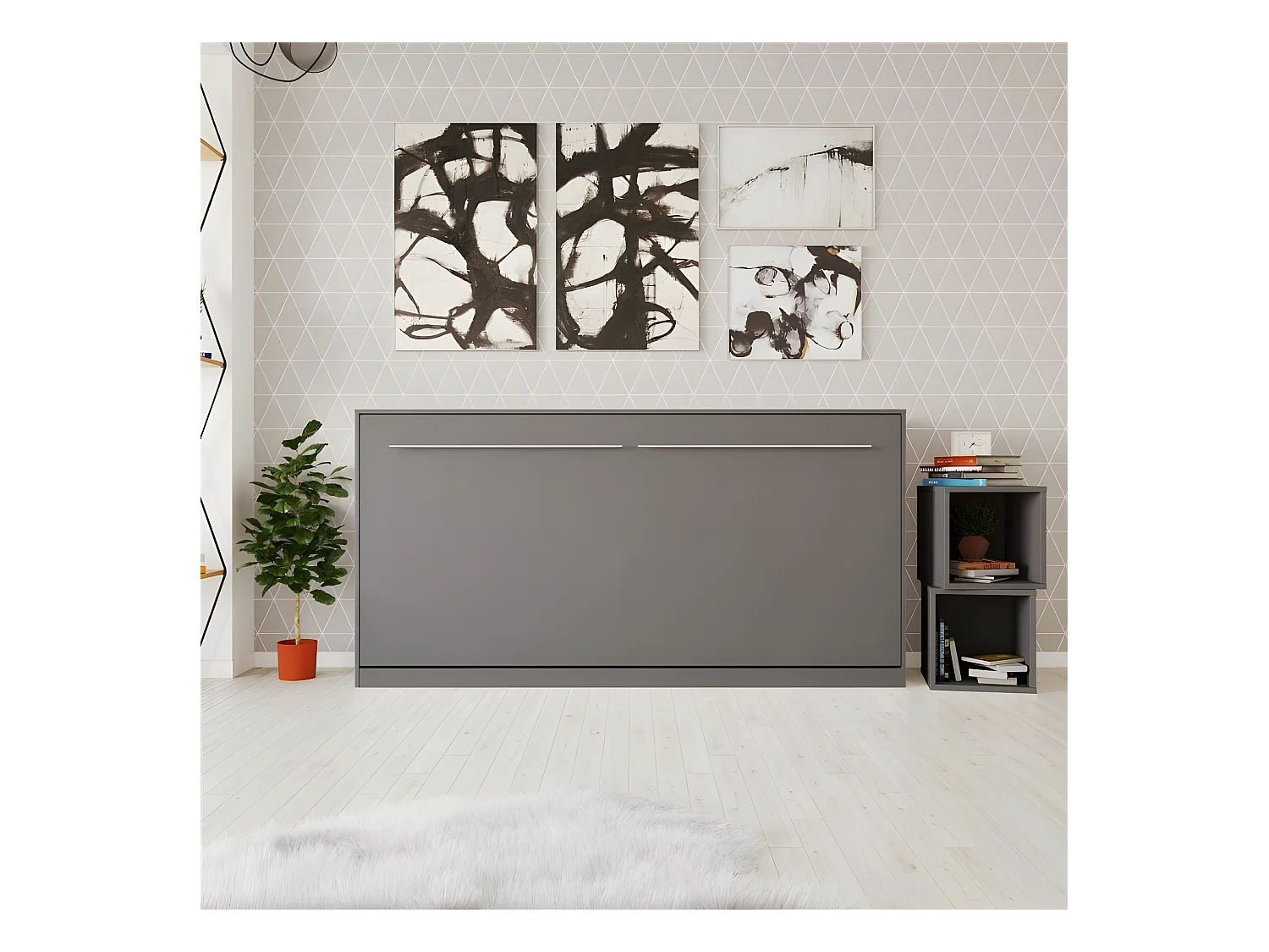 Armoire Lit escamotable 90x200cm Supérieur Horizontal Lit Rabattable Lit Mural Anthracite/Anthracite