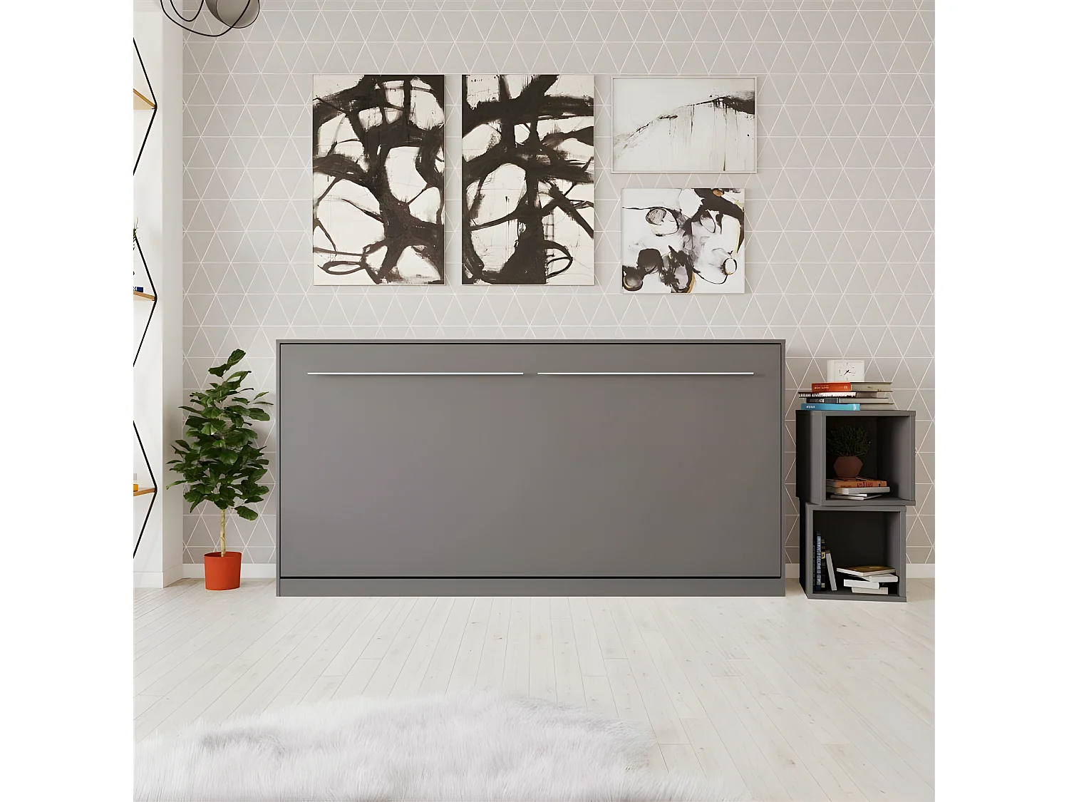 Armoire Lit escamotable 90x200cm Supérieur Horizontal Lit Rabattable Lit Mural Anthracite/Anthracite