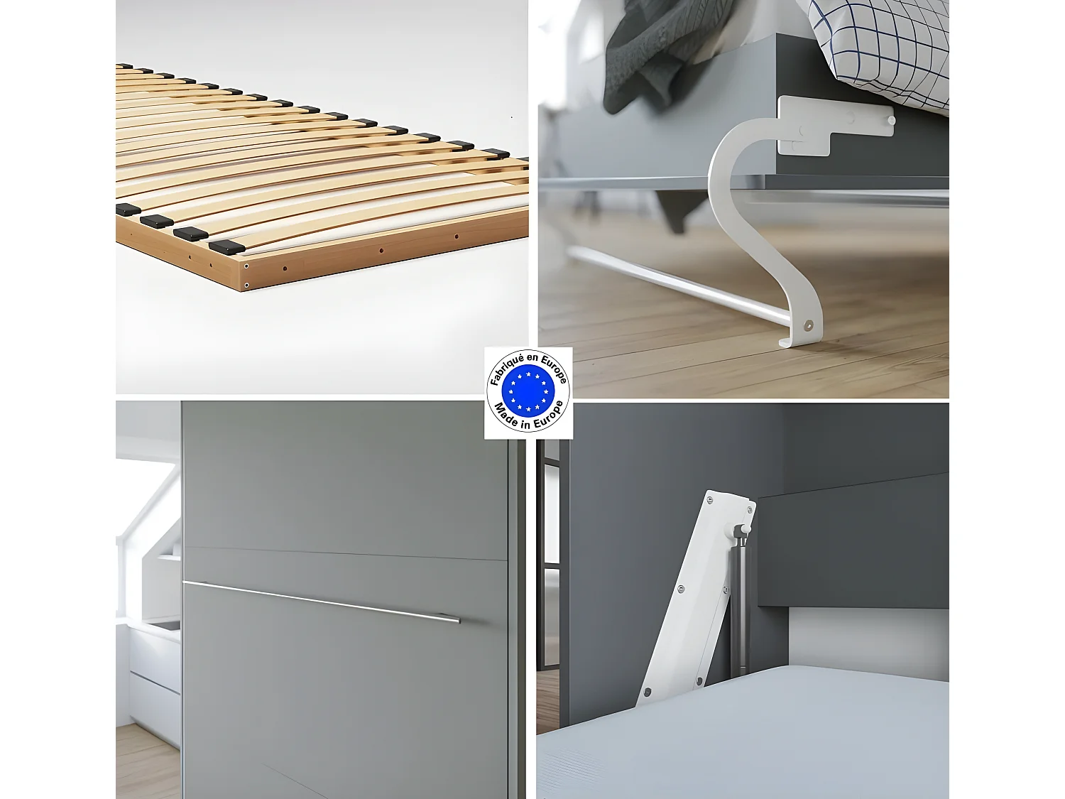 Armoire Lit escamotable 90x200cm Supérieur Horizontal Lit Rabattable Lit Mural Anthracite/Anthracite