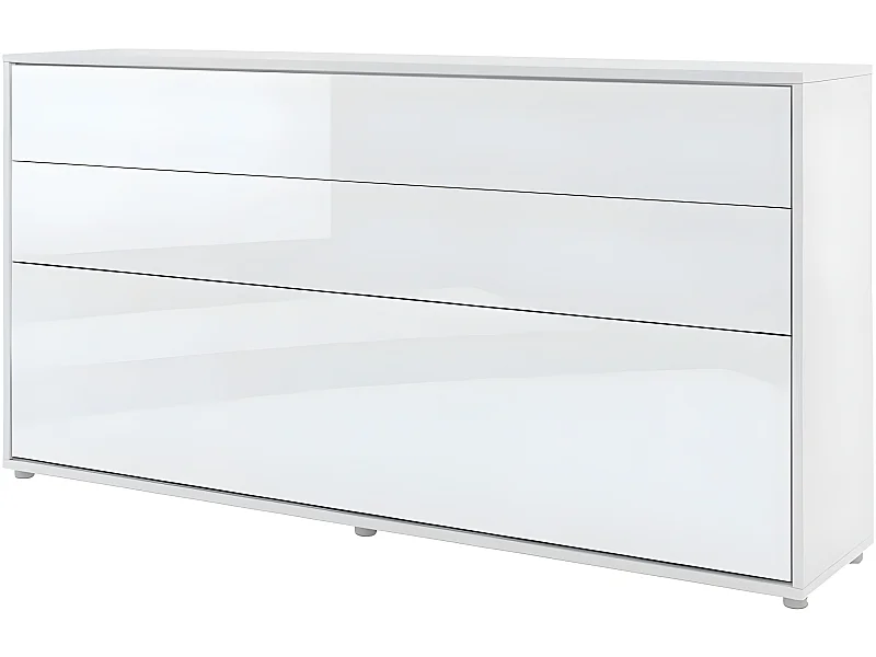 Lenart Armoire Lit escamotable Horizontal 90x200 cm Blanc brillant Lit Rabattable Lit Mural"Consus"