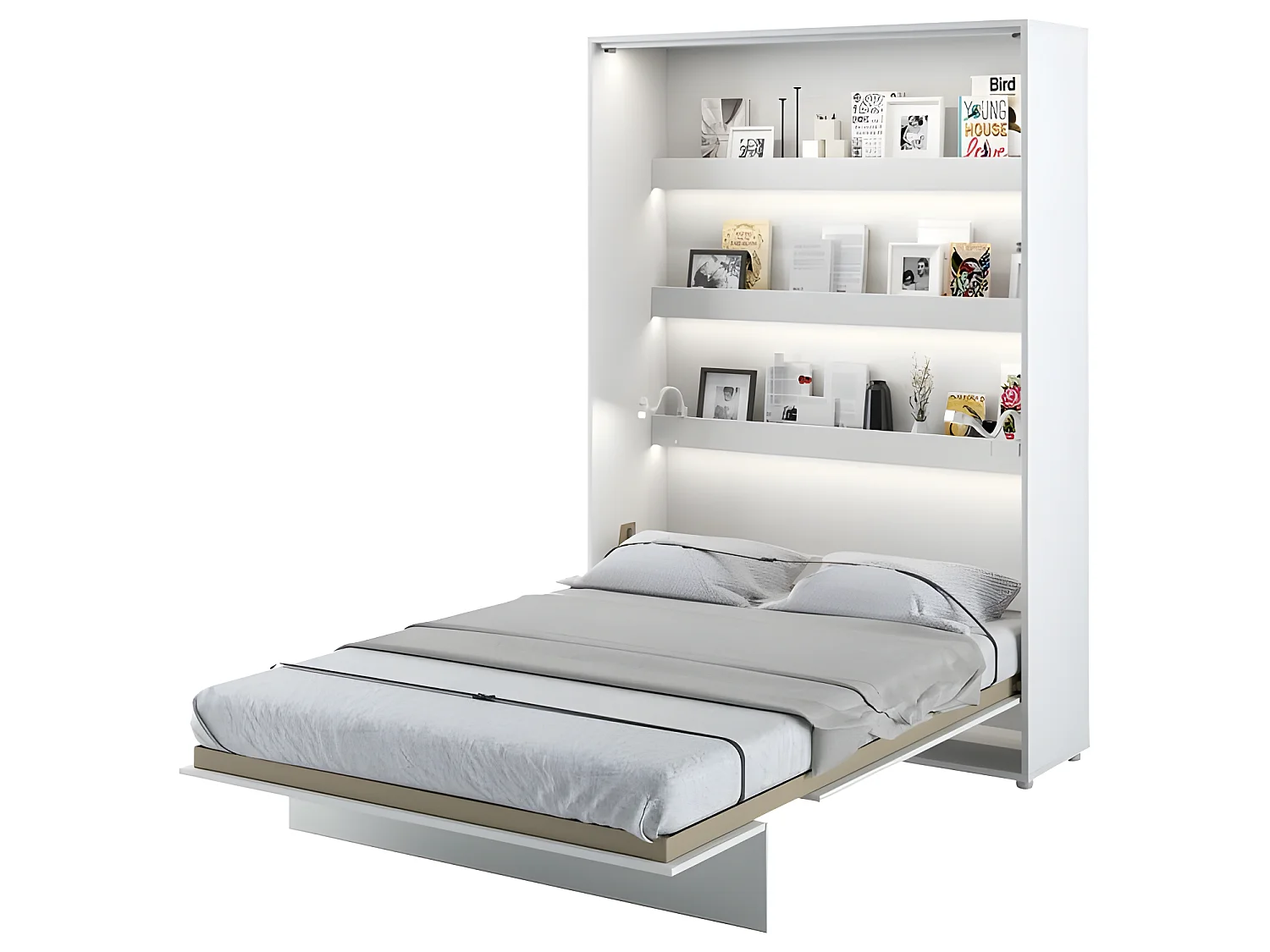 Lenart Armoire Lit escamotable Vertical 140x200 cm Blanc mat Lit Rabattable Lit Mural"Consus"